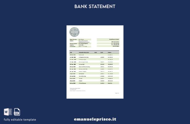 modello word di estratto conto della Banca Centrale della Liberia in stile verif